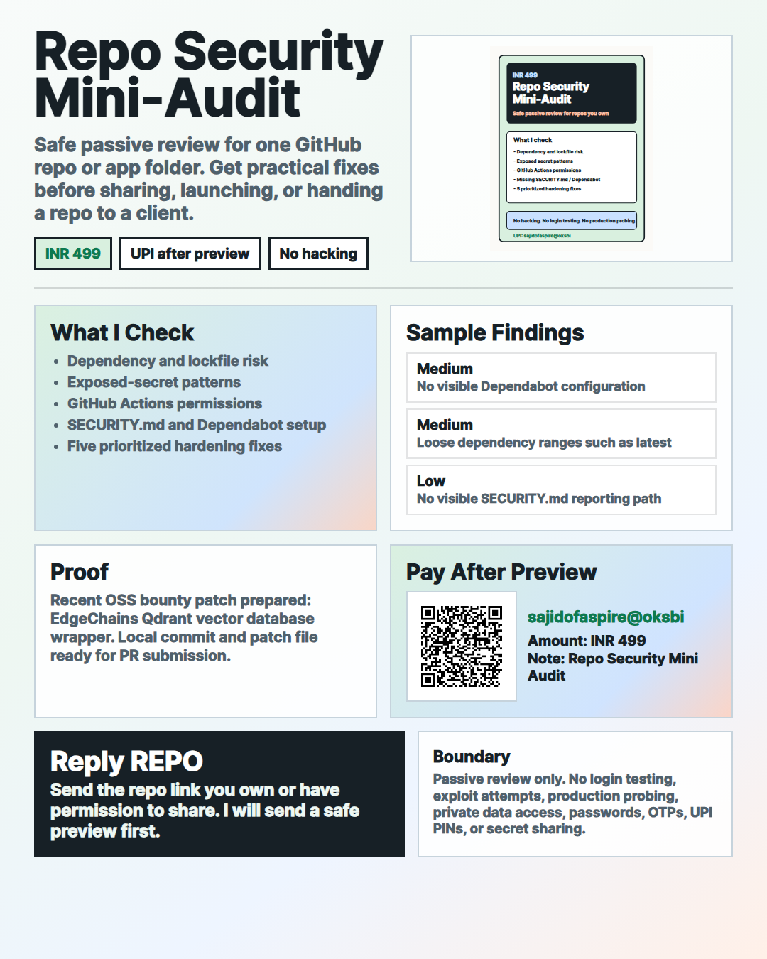 Sample service poster designed for a repo security mini audit
